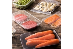An assortment of food in plastic sealed packaging.